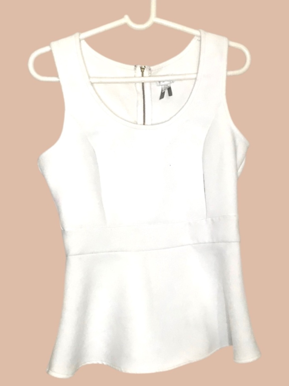 White Peplum Sleeveless Top – Scuba Fabric, Back Zip, Size M - Picture 2 of 9